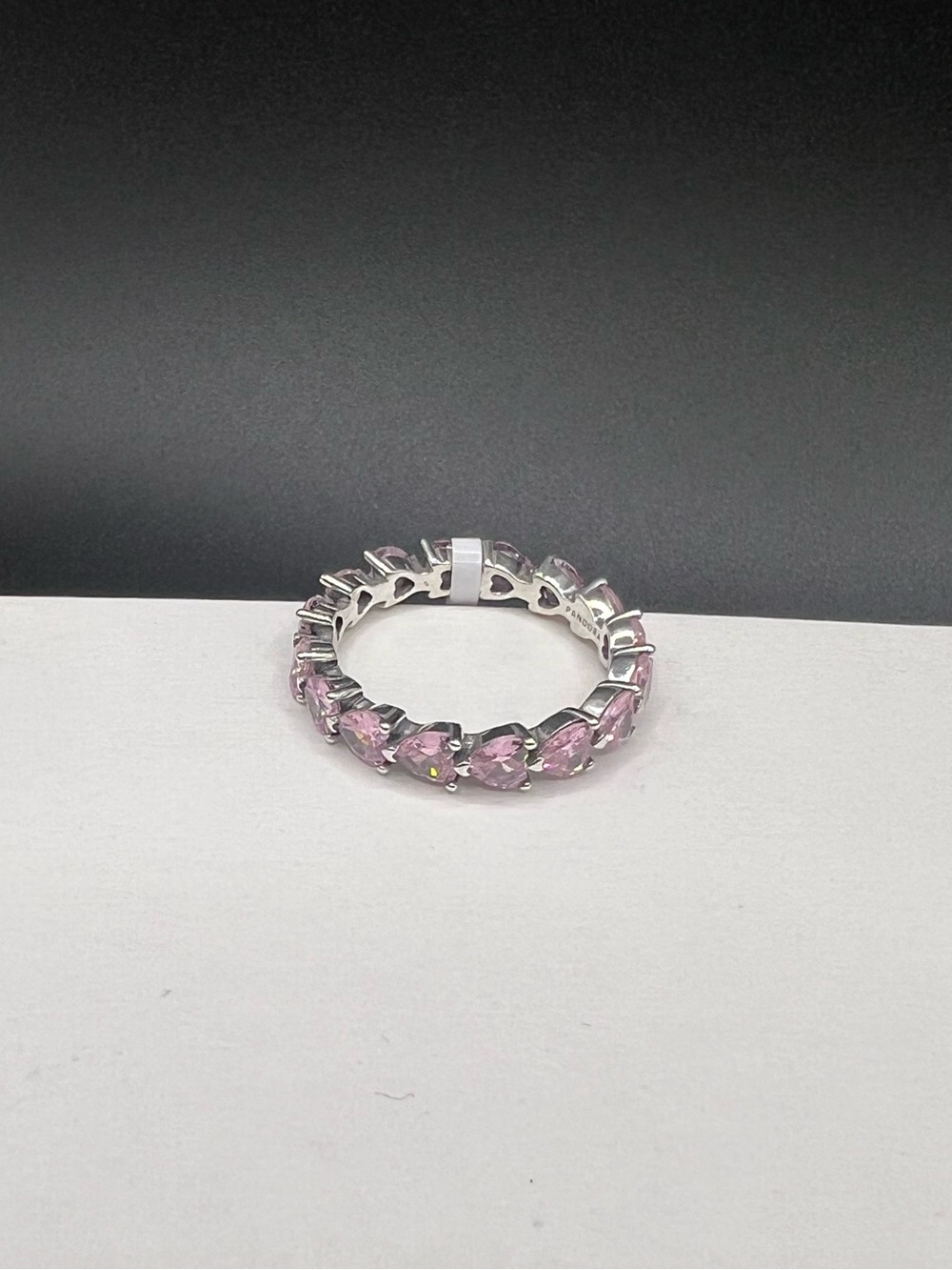 Band of Pink Hearts Ring, Sterling Silver 925, Size: 58/ 8.5